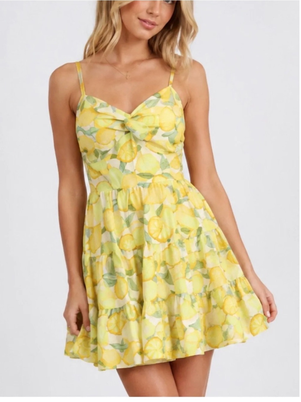 Avec Les Filles Yellow Lemon Print Mini Dress size 2 - Picture 6 of 8